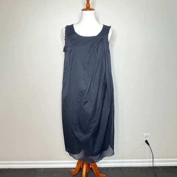 H+ Hannoh Wessel Italy Sleeveless Shift Cotton Dress 38 (6-8) Navy Lined‎